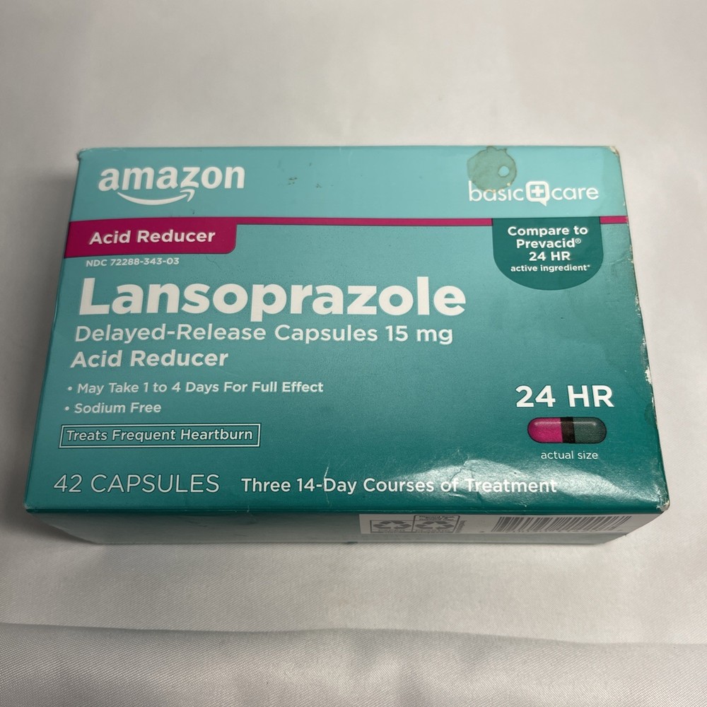 Amazon Basic Care Lansoprazole Delayed Release Capsules, 15 mg 42 Capsules