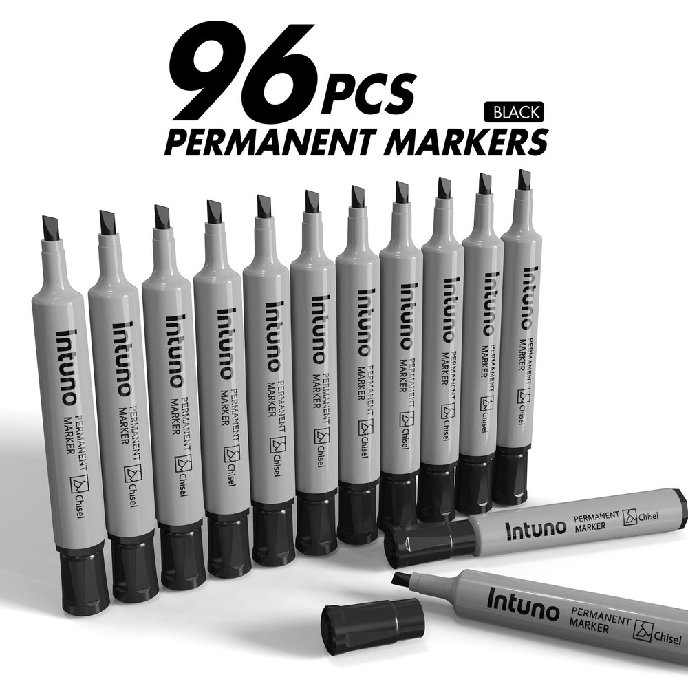 Permanent Markers, 96 Count Black, Chisel tip, OilBased Permanent Markers, Wa...