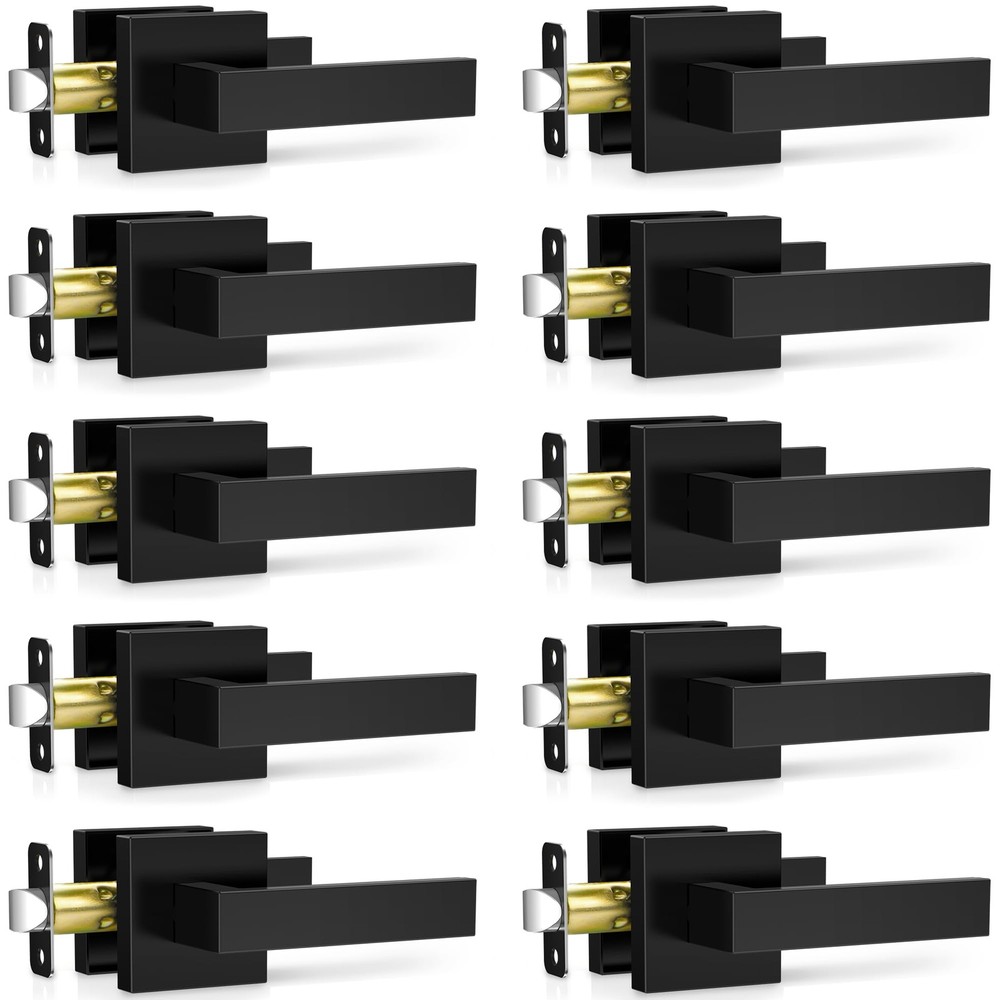 10 Pack Matte Black Door Handles Interior, Passage Door Knobs Closet Door Lev...