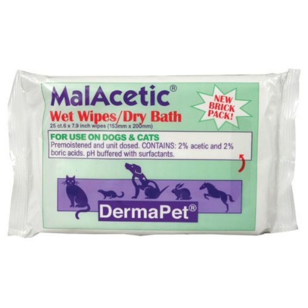 DermaPet MalAcetic Wet Wipes/Dry Bath,  25 Count