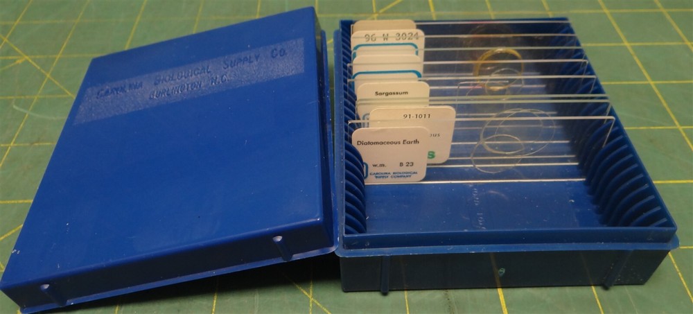 (9 Pack) Misc. Brand Misc. Prepared Microscope Slides in a Blue Storage Box