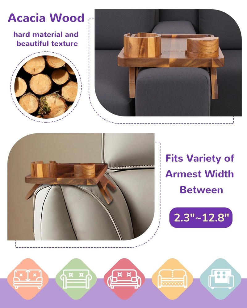 Couch Arm Tray Table with Cup Holder & Adjustable Phone Stand – Foldable A