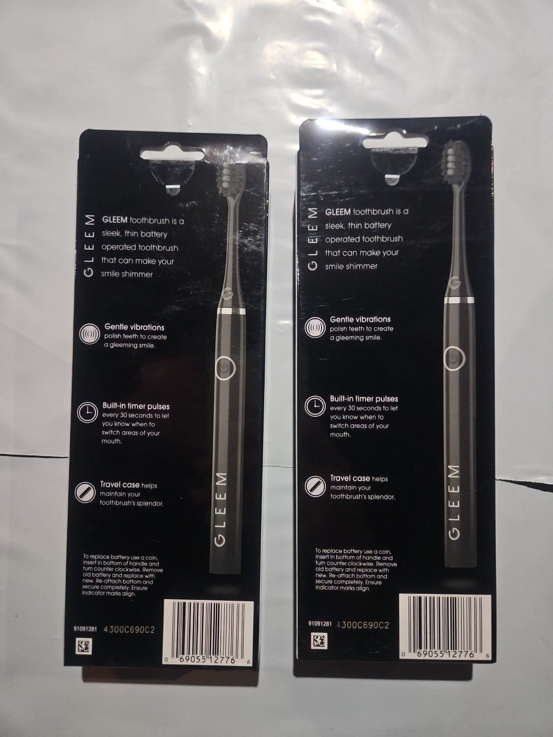 Lot of 2 Gleem Electric Power Toothbrush Battery Black Free S&H Factory Sealed
