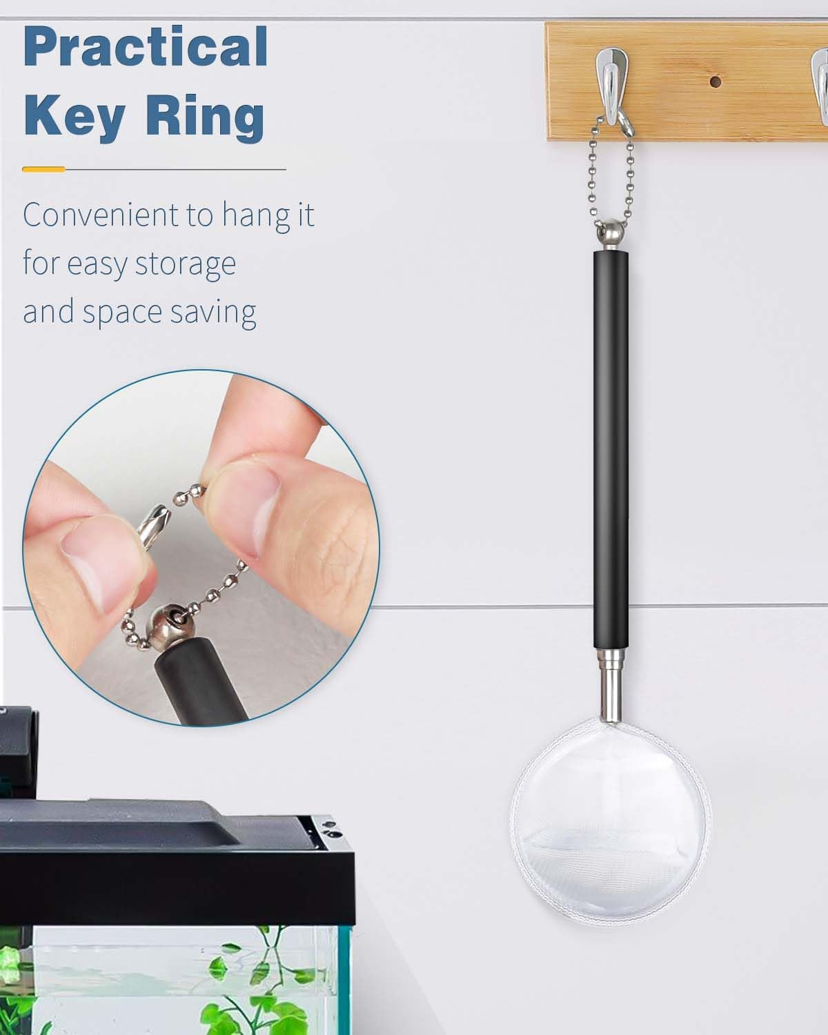 2 Inch Aquarium Fish Net Fine Mesh Shrimp Fry Tank with Extendable Steel Handle