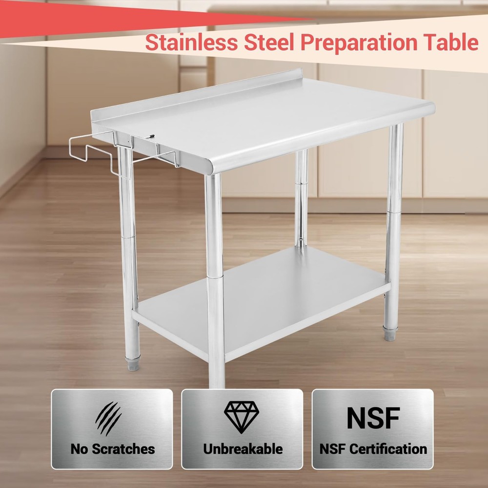 36x24x35 Inch Stainless Steel Table, NSF Worktable with Adjustable Undershelf