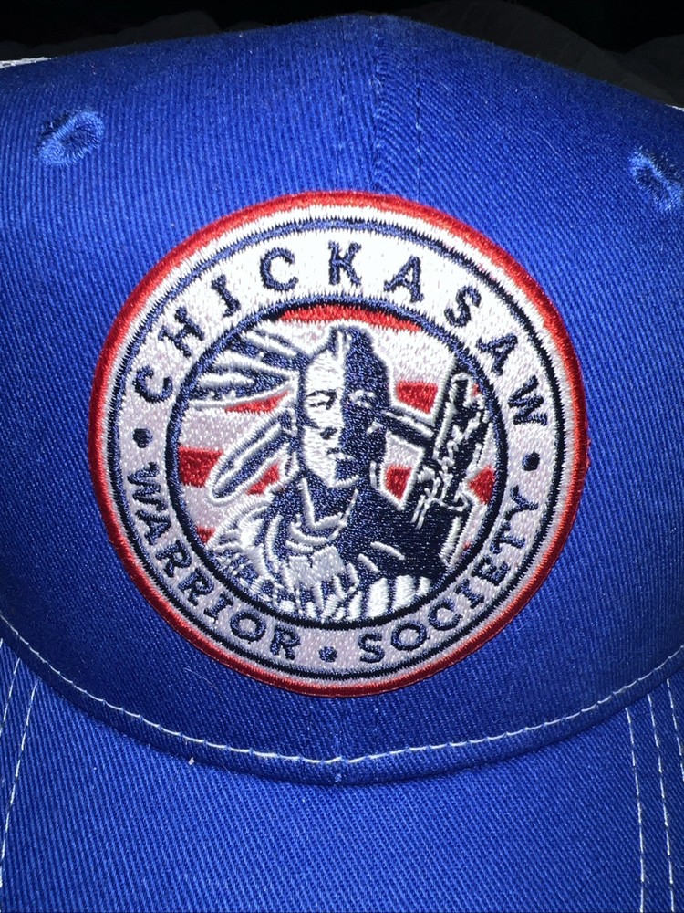 Chickasaw Warrior Society Snapback Hat patch logo on Front, mesh back