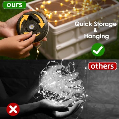 Camping String Lights, 4-in-1 Quick Storage Camp Light, 8Mode 32.8FT 2Pack