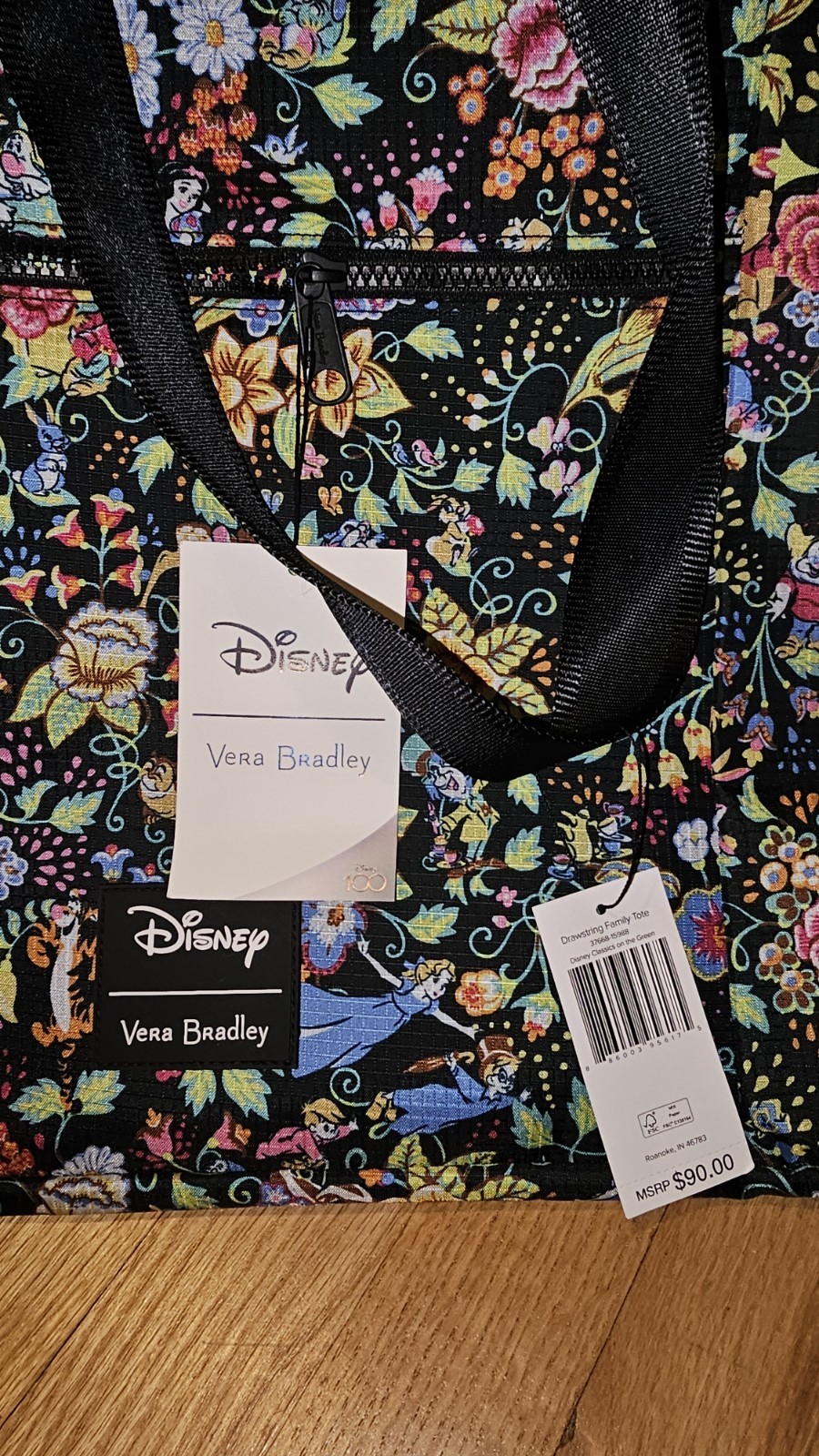 Vera Bradley Disney Classics On The Green Drawstring Family Tote NWT