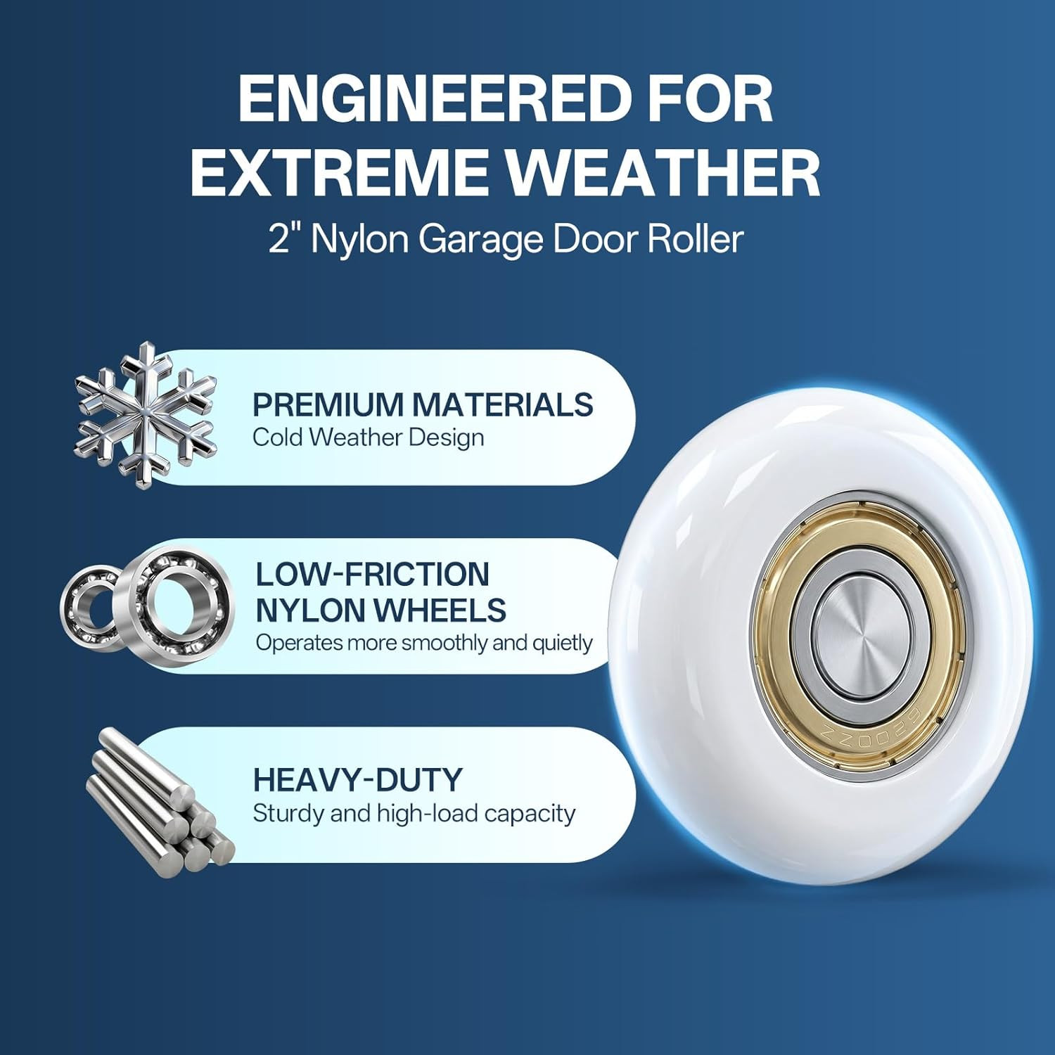 Terpheety Nylon Garage Door Rollers 10 Pack - 2" Quiet Garage Door Wheels Replac