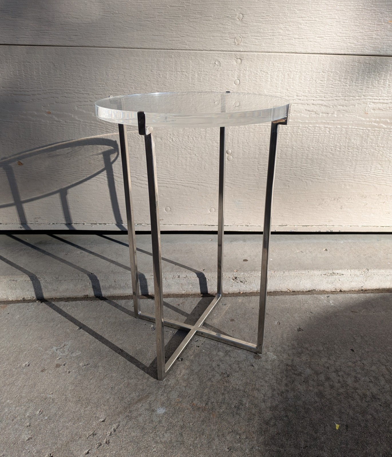 Vintage Mid Century Modern Glam Round Acrylic Lucite Sculptural Metal Table K24