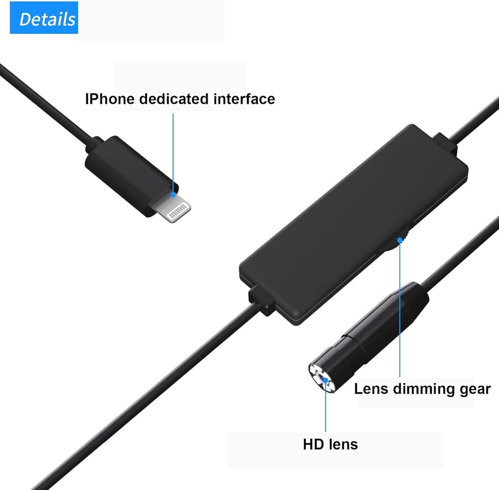 Endoscope Camera w/Light for iPhone, 1080p HD, 8 Adjustable Lights,16.4Ft Cable