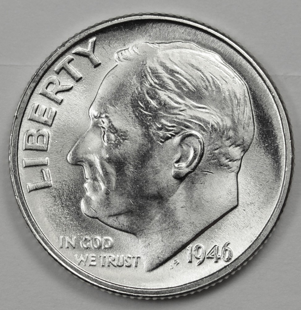1946-d Roosevelt Dime. Fully Separated Horizontal Torch Lines. BU. (Inventory A)