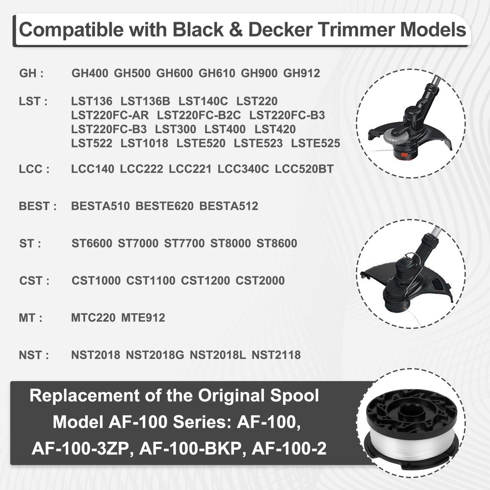 (3) Replacement for BLACK+DECKER AF-100-3ZP 30ft .065" String Trimmer Line Spool