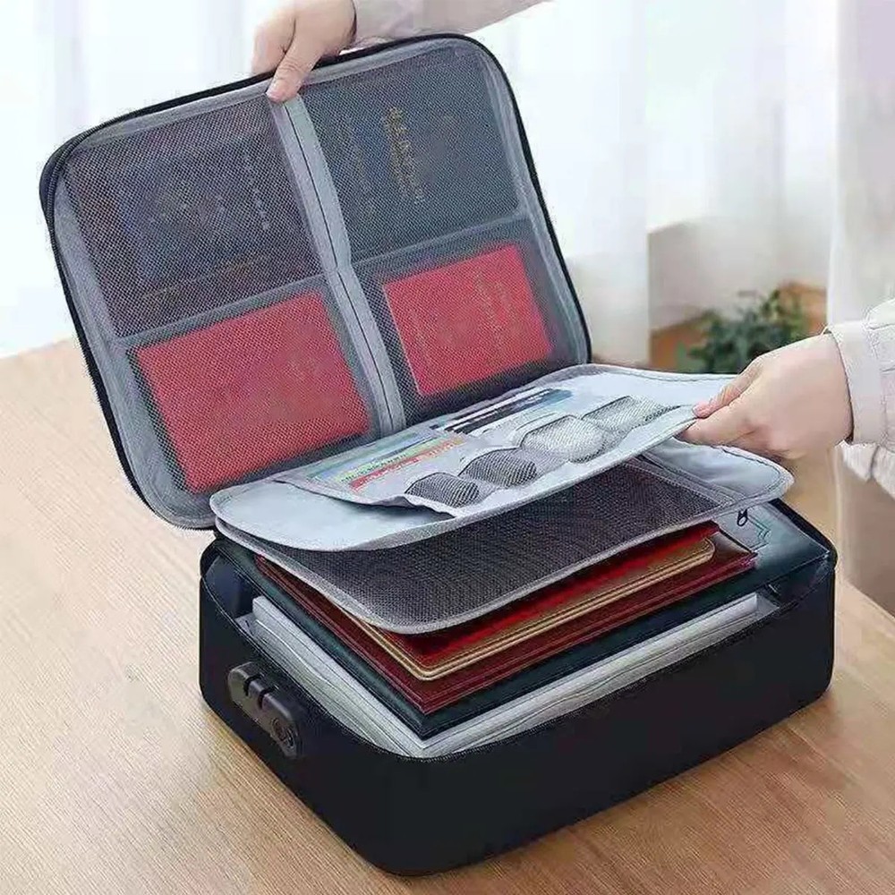 Fire Proof Waterproof Document Box with Lock File Storage Organizer Safe Bag U.S