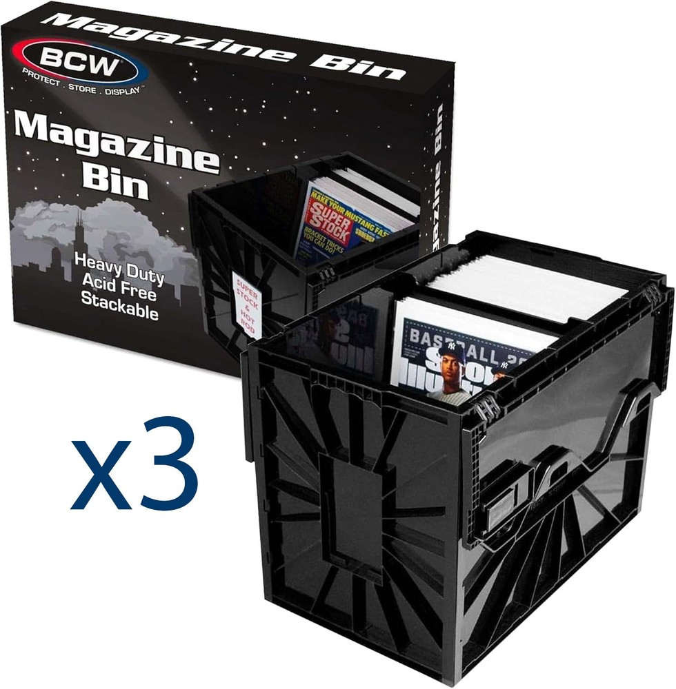 3 BCW Magazine Plastic Bins Stackable Doc Box Long Term Magazine Storage New