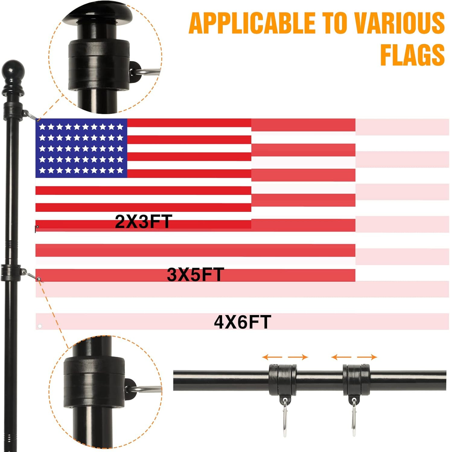 5FT Stainless Steel Flag Pole Kit with Bracket for Outside House | Outdoor Mount