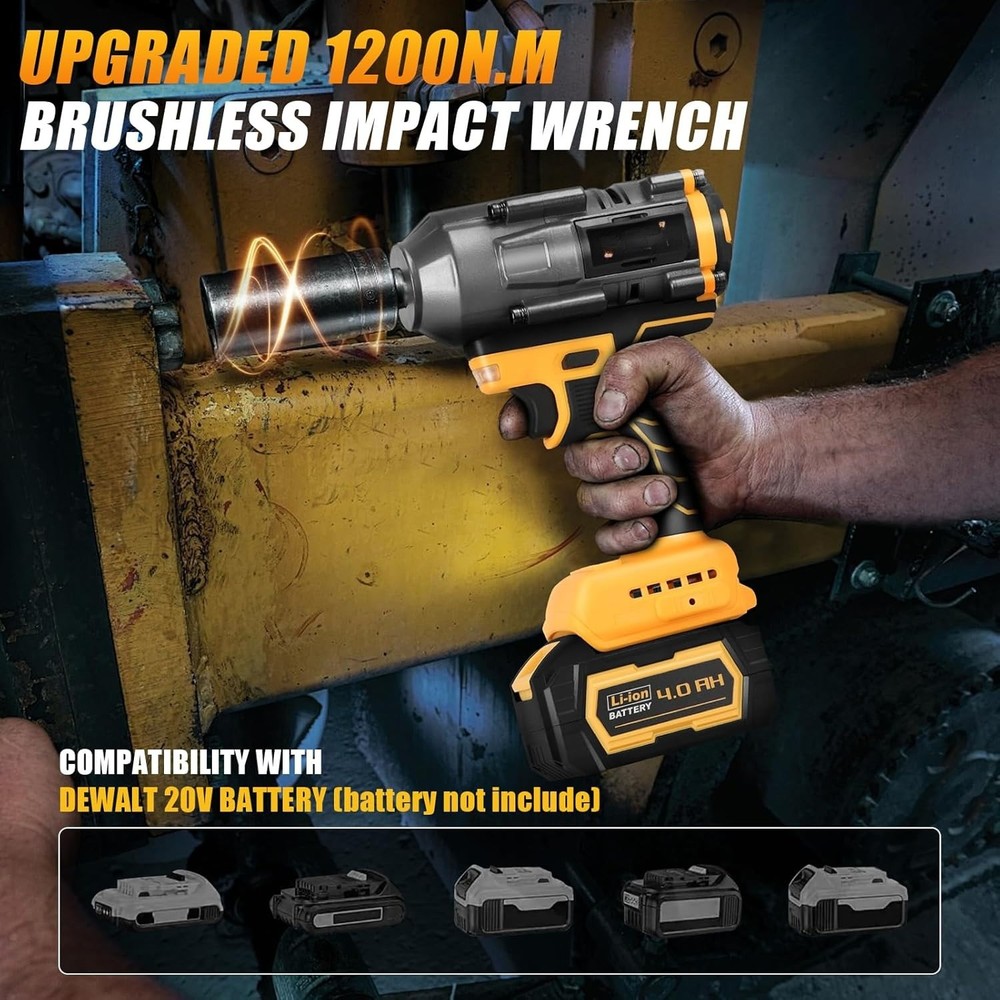 20V Cordless Impact Wrench 1/2-inch, with LED Work Light, Variable Speed Design