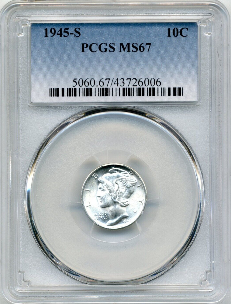 1945S US Mercury Dime - PCGS MS67