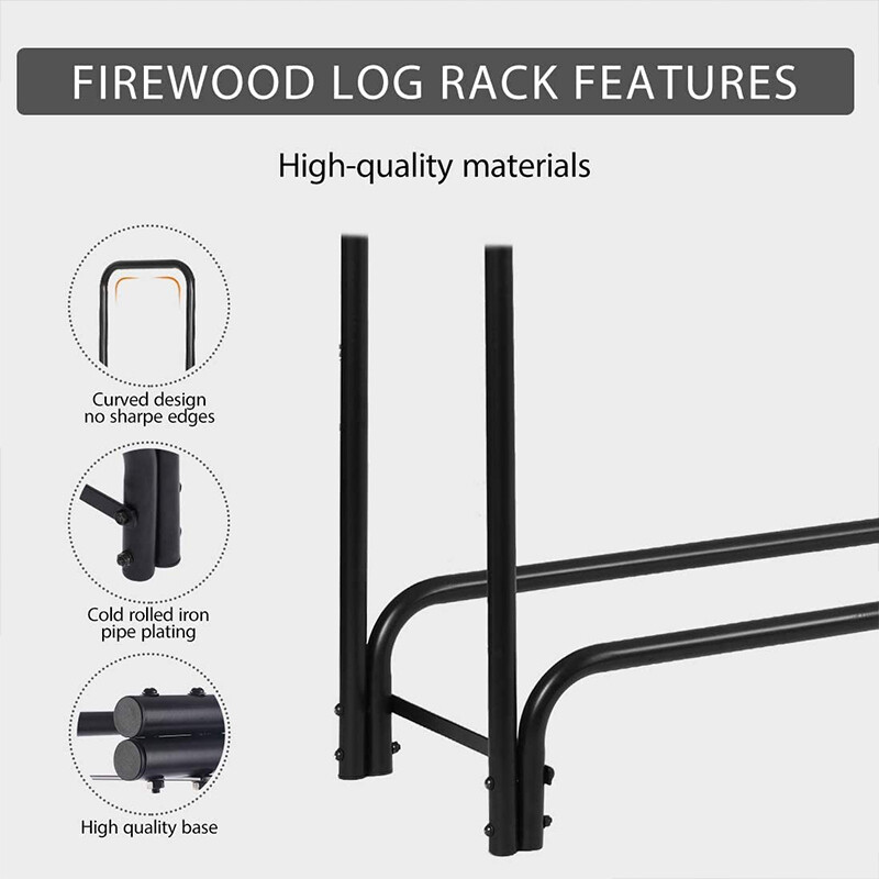 4Ft Heavy Duty Indoor Outdoor Firewood Storage Log Rack w/ Cover Combo Set Black