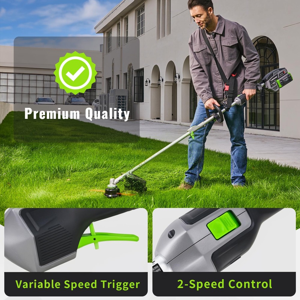 60V Cordless String Trimmer 17" Trimmer Weed Wacker, 2-Speed Brushless Weed E...