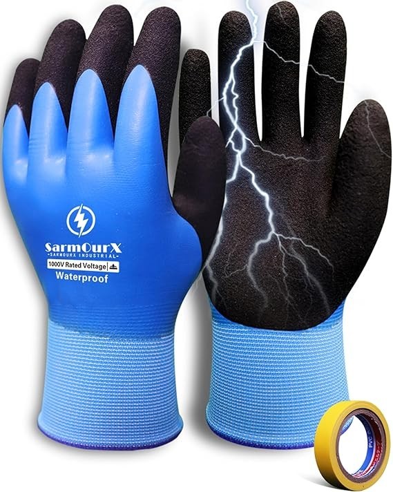 1000V High Voltage Electrical Gloves Insulated Rubber, Waterproof Non-Slip Palm