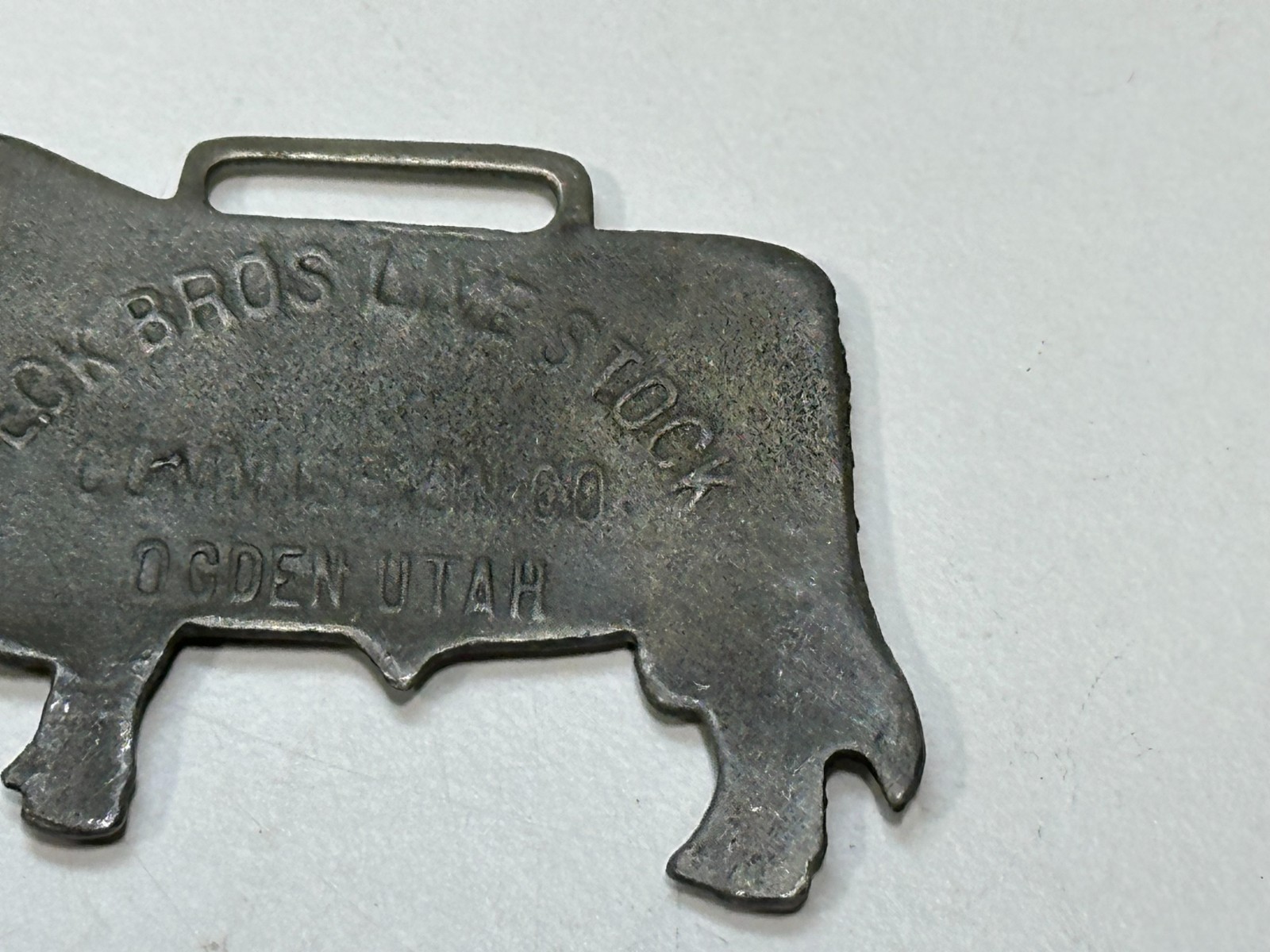 Antique Rare Hereford Bull Advertising watch fob Peck Bros livestock Ogden, UT