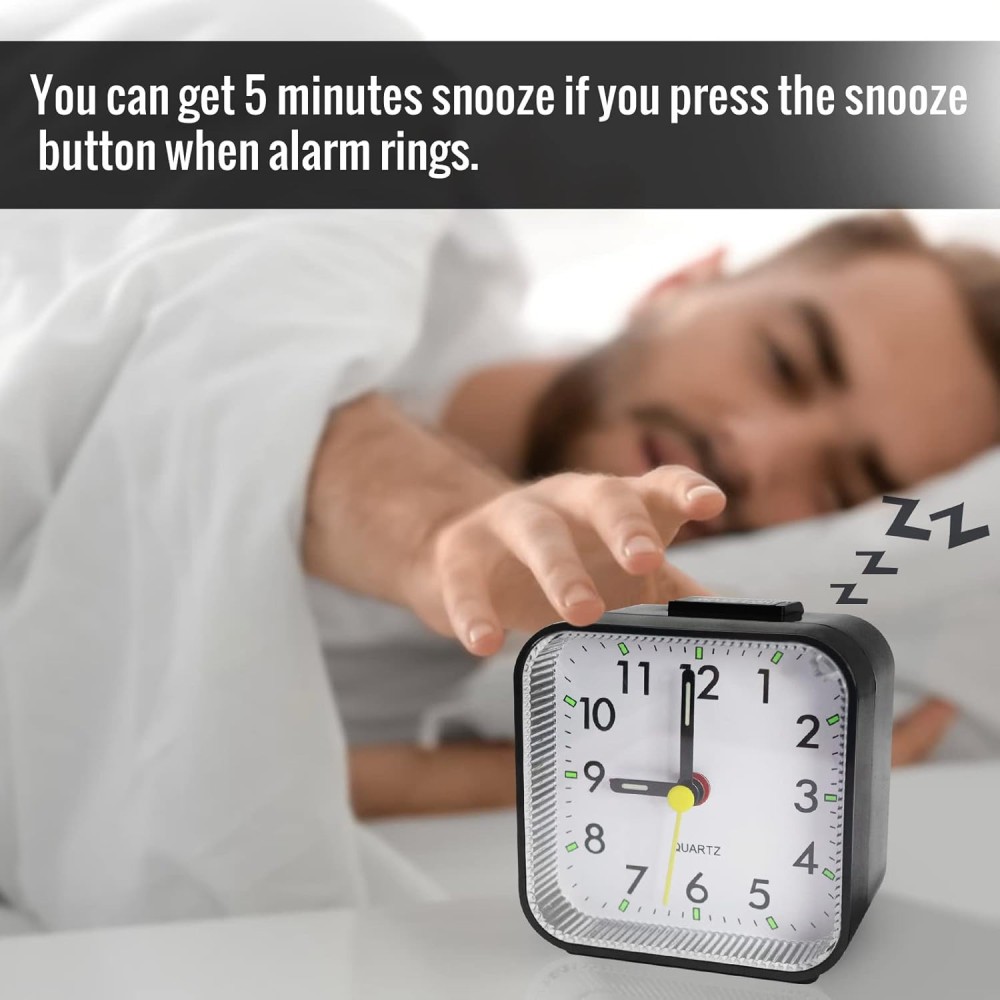 LED Desk Alarm Clock Nightlight Snooze Quiet Non Ticking Battery Powered Bedroom