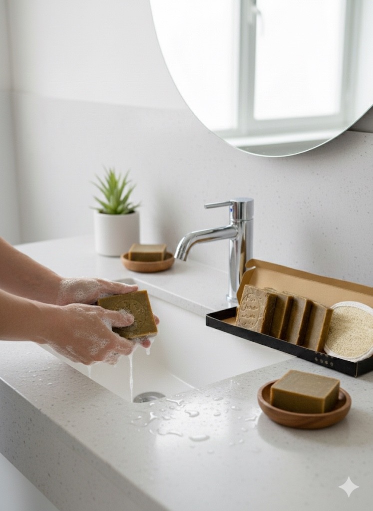 Alepo Soap Handmade Natural Ancient Olive & Laurel Oil Body Loofah 4 Bars Vegan