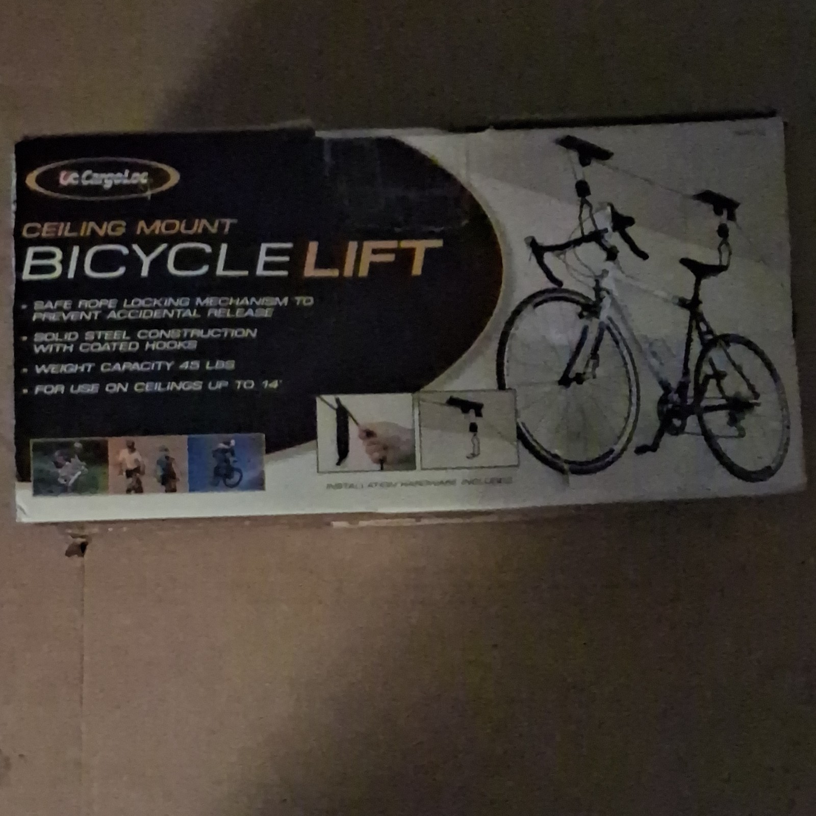 CargoLoc Ceiling Mount Bike Hoist 32515 Steel Black 45 lbs 1 Bike Capacity