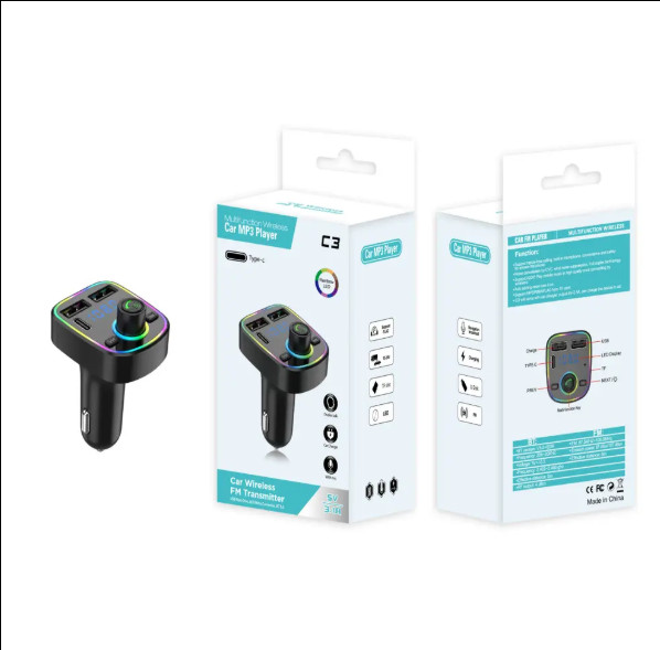BT5.3 Car Wireless FM Transmitter C1 C2 C3 Colorful Light QC3.0 Fast Charger FM