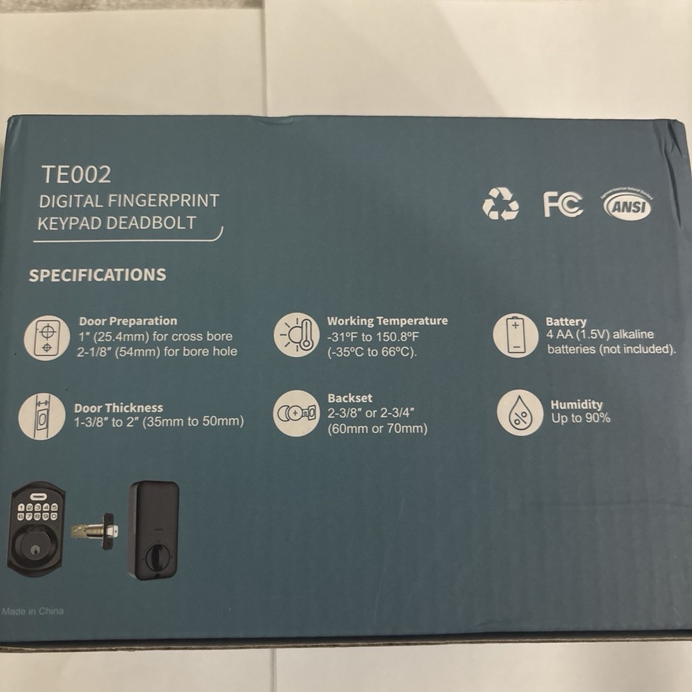 TEEHO TE002 Digital Fingerprint Keypad Deadbolt Silver Black