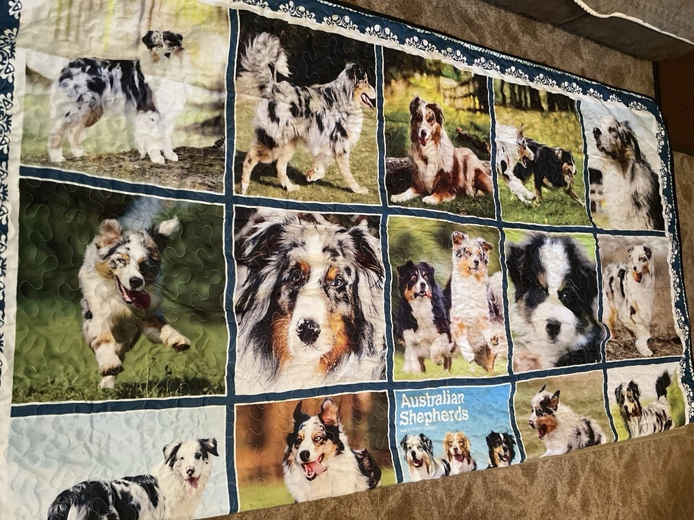 KING-SIZED “AUSTRALIAN SHEPHERD” Lt. Wt. BEDSPREAD- New! BEAUTIFUL