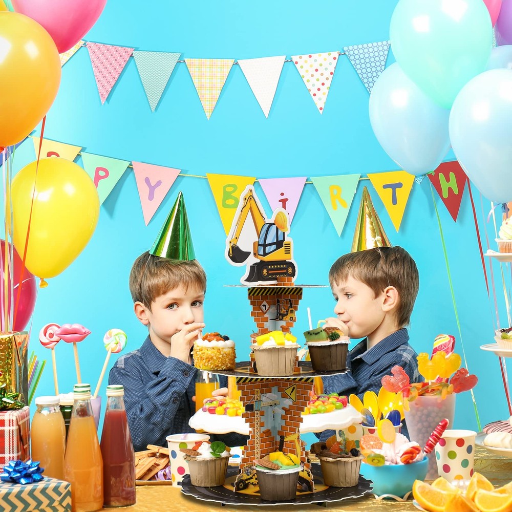 Tiamon Construction Birthday Decorations 3 Tier Construction Theme Cupcake St...