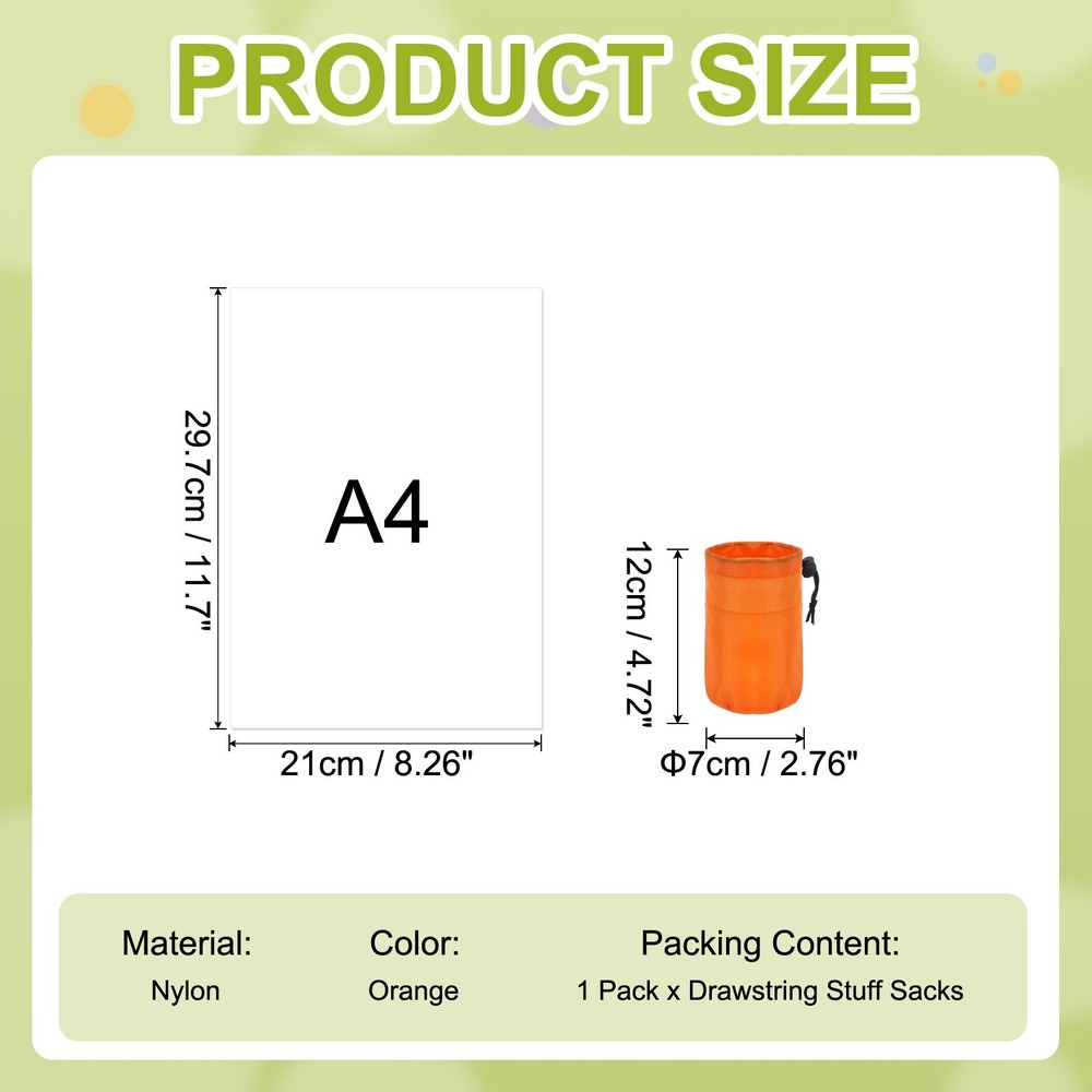 Stuff Sack, Nylon Waterproof Storage Sacks, 3x5Inch(Orange)