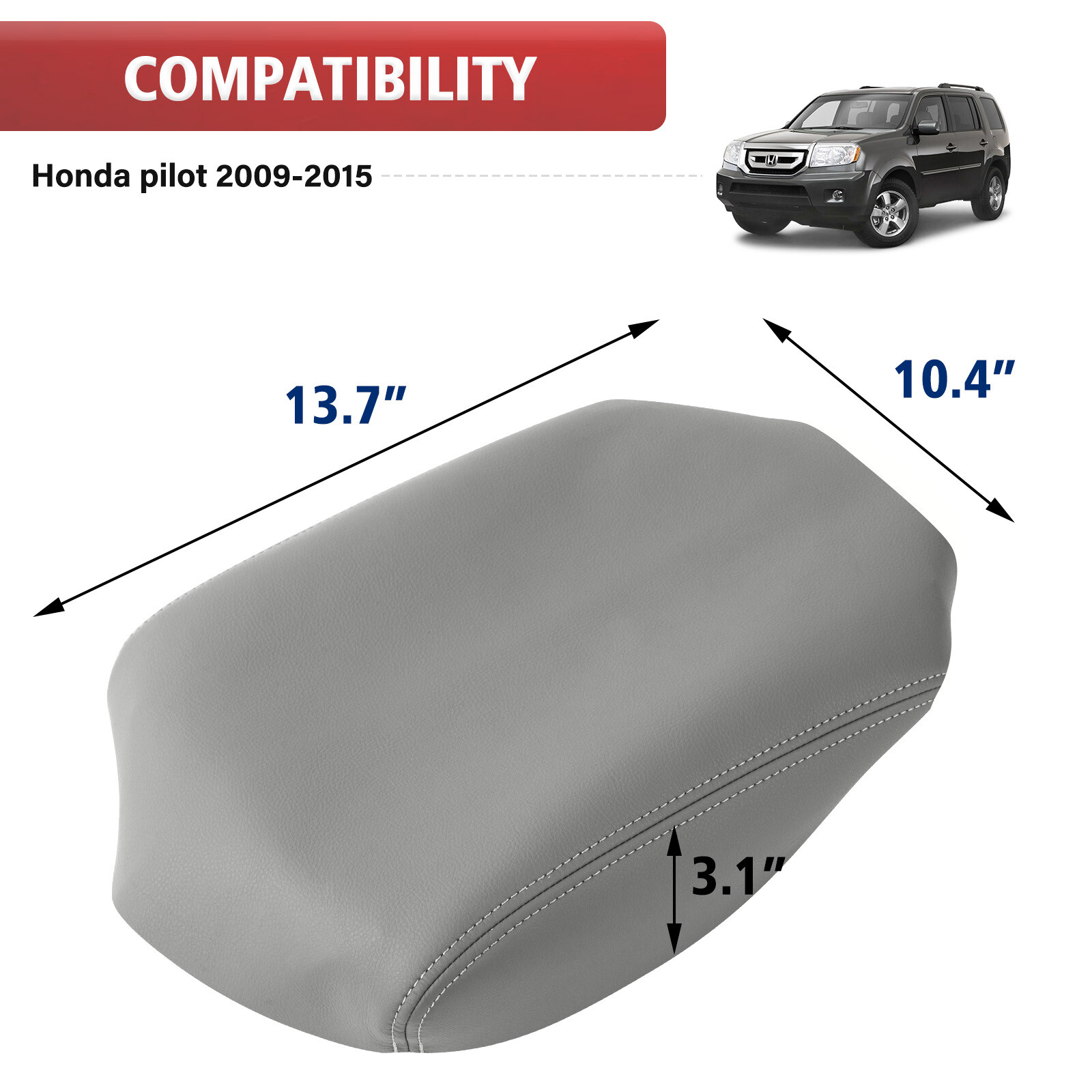 Fits 2009-2015 Honda Pilot Center Console Lid Armrest Replacement Cover Gray
