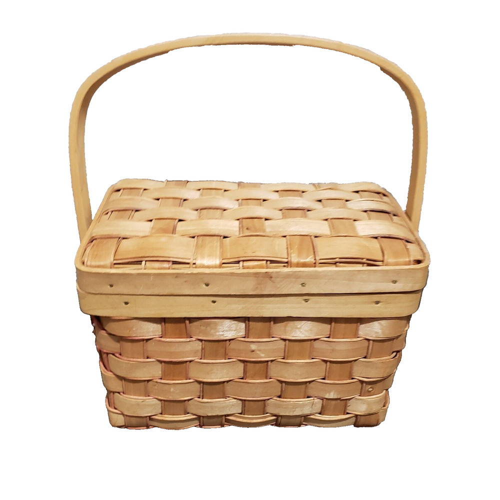 Rectangular Woven Cover  Basket with flexible One Handle 6"H x9"W x 5"D