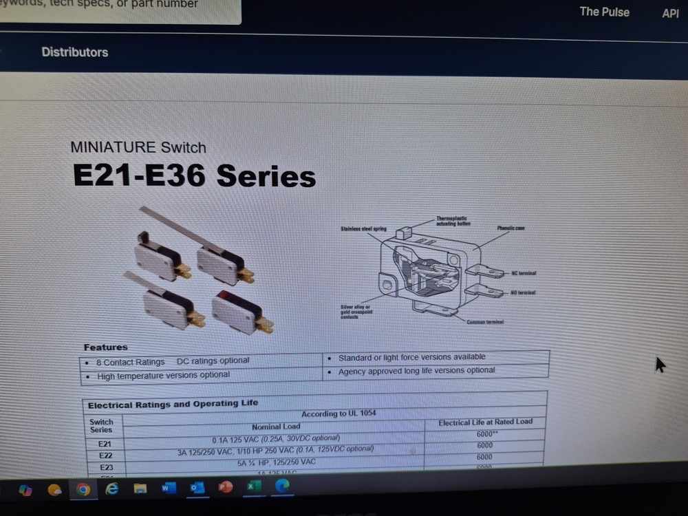 E3400A0 Cherry Electronics 15A Microswitch Snap Acting Lot Of 5