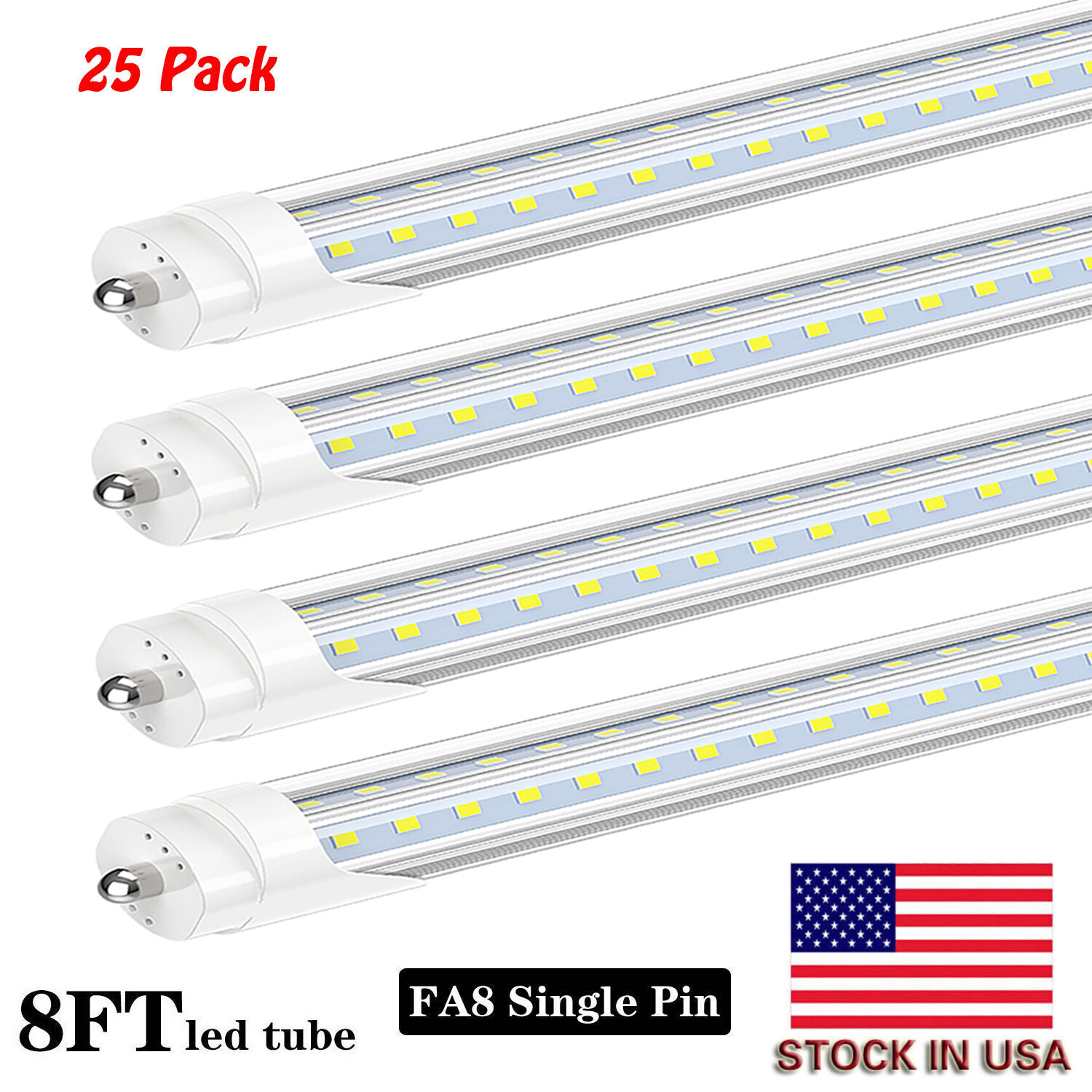 25 PACK 8FT LED Tube Light 72W FA8 V-Shape 8 FOOT LED Shop light Bulbs 6000K