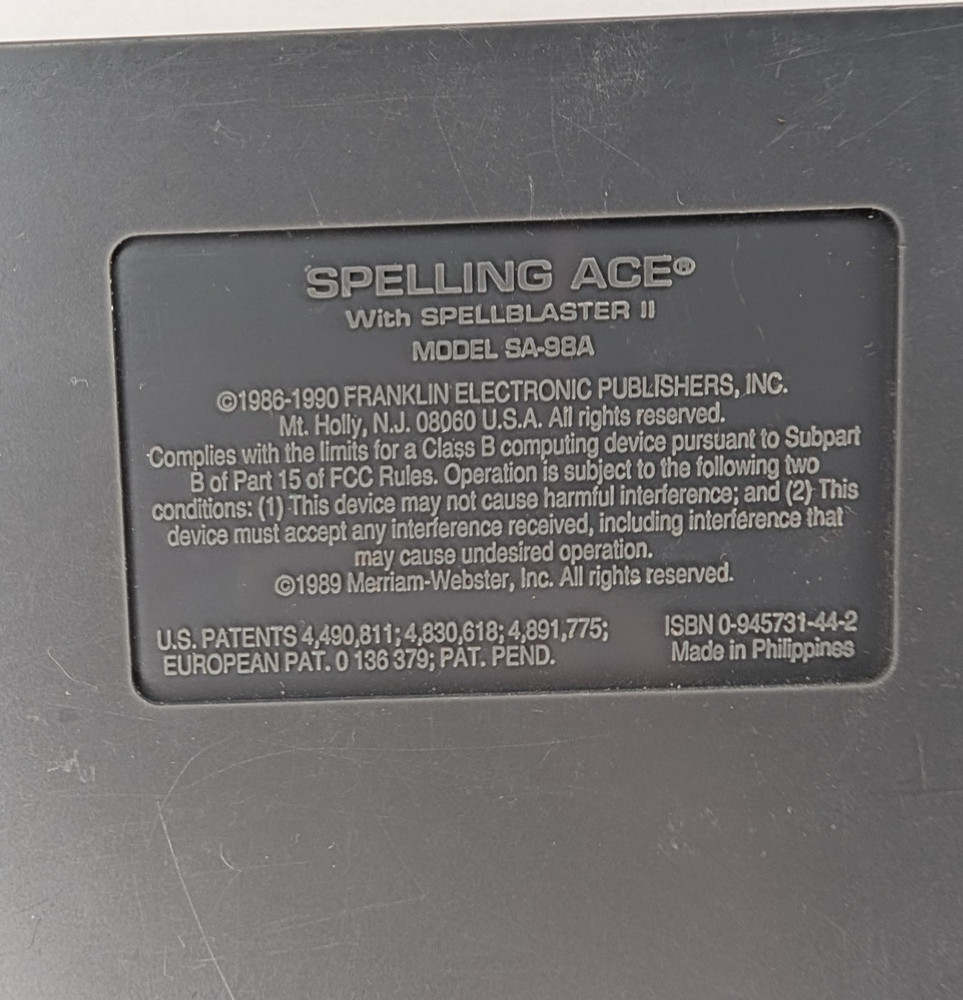 FRANKLIN SPELLING ACE MERRIAM-WEBSTER SPELL CHECKER MODEL SA-98A GRAY