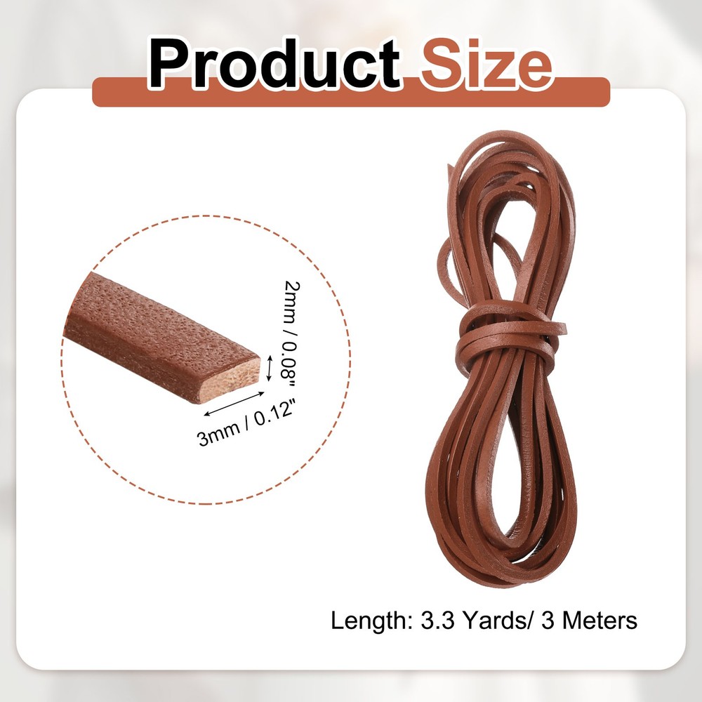 Flat Leather Cord, 3.3 Yard 3mm Leather String Strips for DIY Crafts Deep Brown
