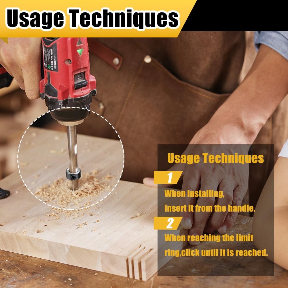 Depth Stop Drill Bit,Stop Collar Set Includes 1/8”, 3/16”, 1/4”, 5/16”,...