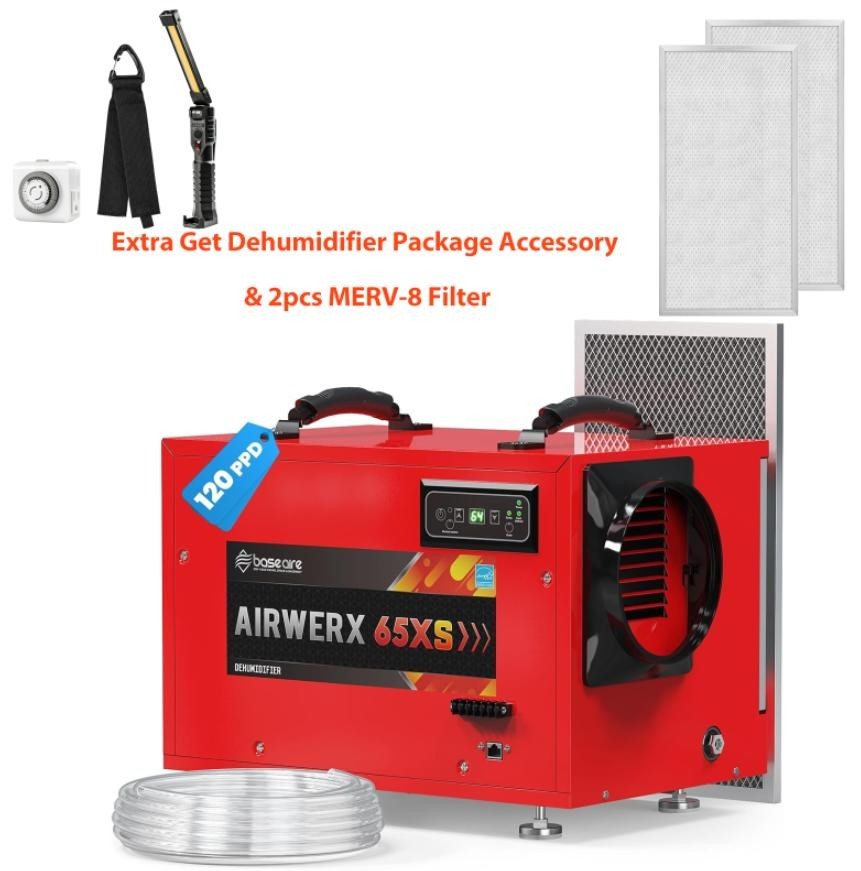 BaseAire 120 Pints Crawlspace Dehumidifier with Pump Drain Hose for Basement