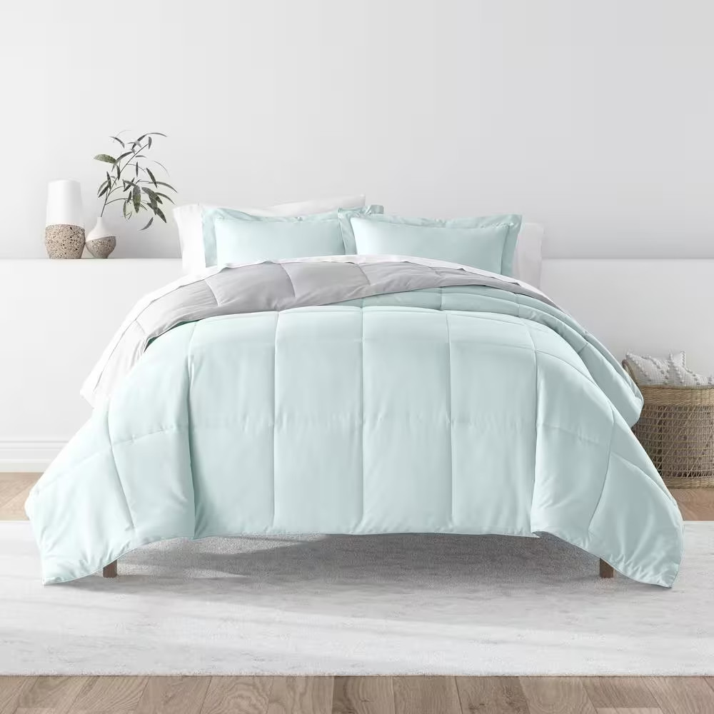 Aqua and Light Gray Microfiber down Alternative King / Cal King Reversible Comfo