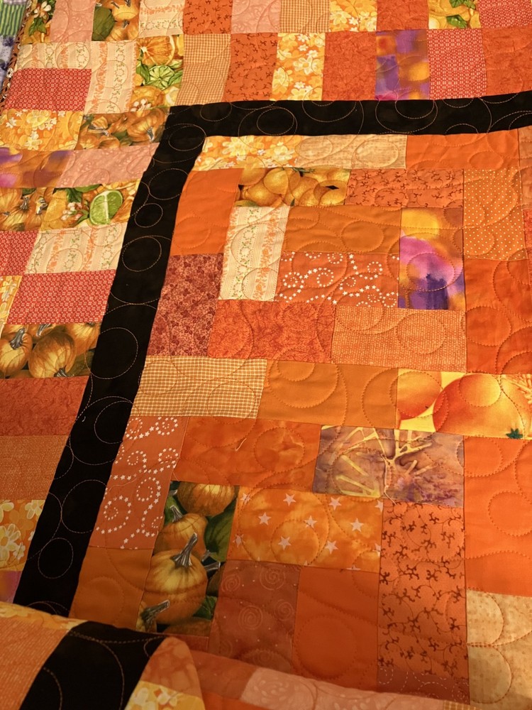 Orange & Black QUILT patchwork, Queen/ King size 91" X 102"