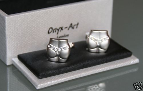 Novelty Mens Cufflinks - Crystal G String Design *New*