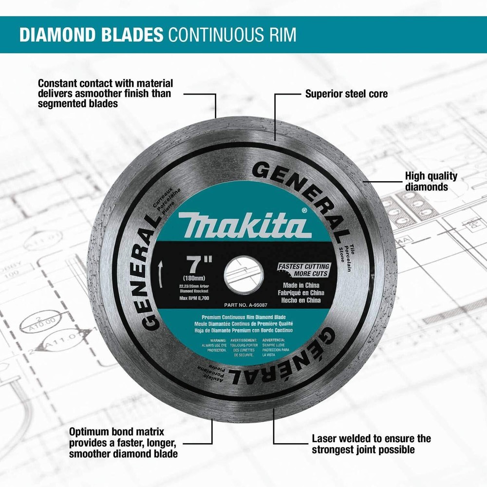 Makita A-95087 7" Diamond Blade, Continuous Rim, General Purpose