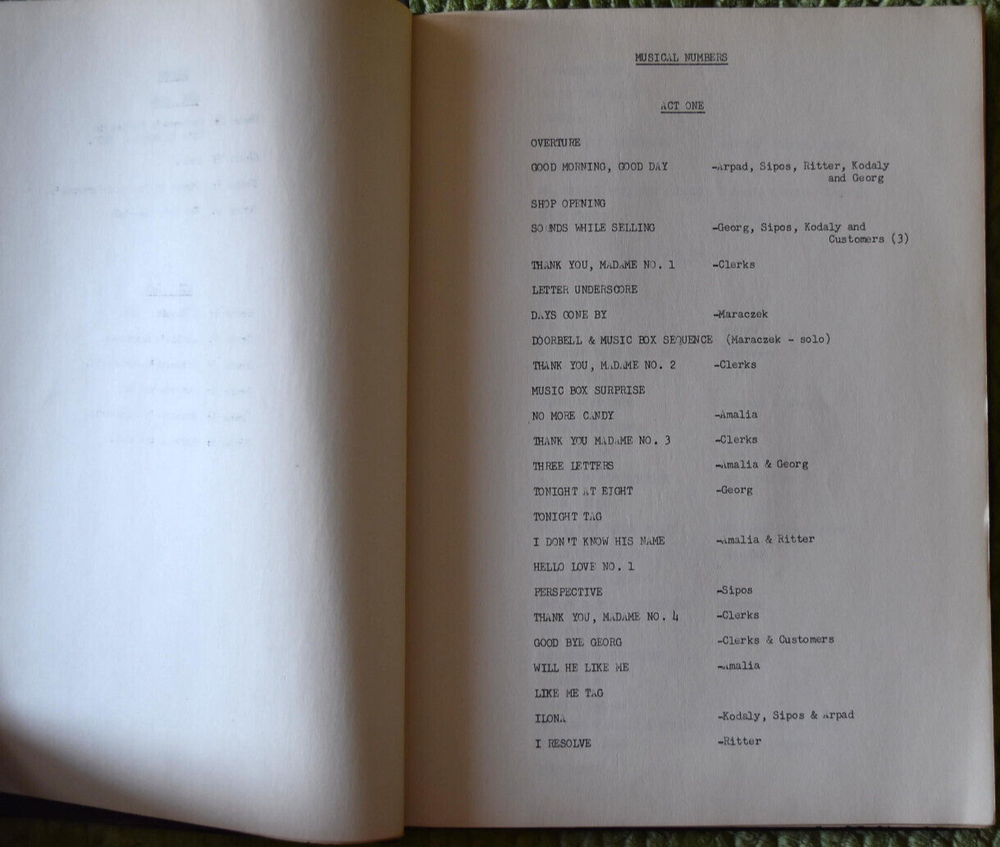 1965 " She Loves Me " Musical Original Screenplay Script (Starlight Theatre)