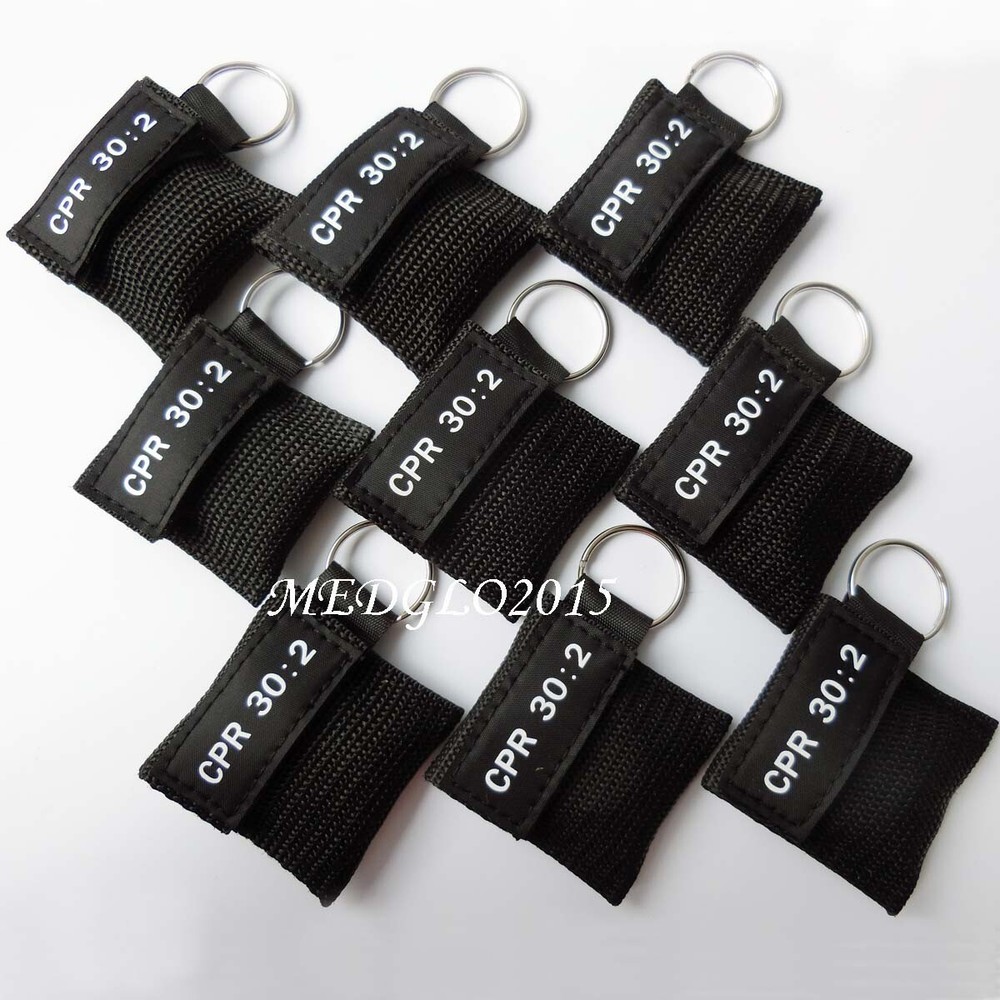 100pcs CPR Face Shield One Way Valve Keychain CPR Training tools 30:2 Black