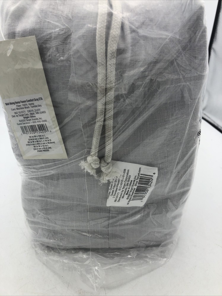 Casaluna Queen 100% Washed Hemp Solid Sheet Set Gray