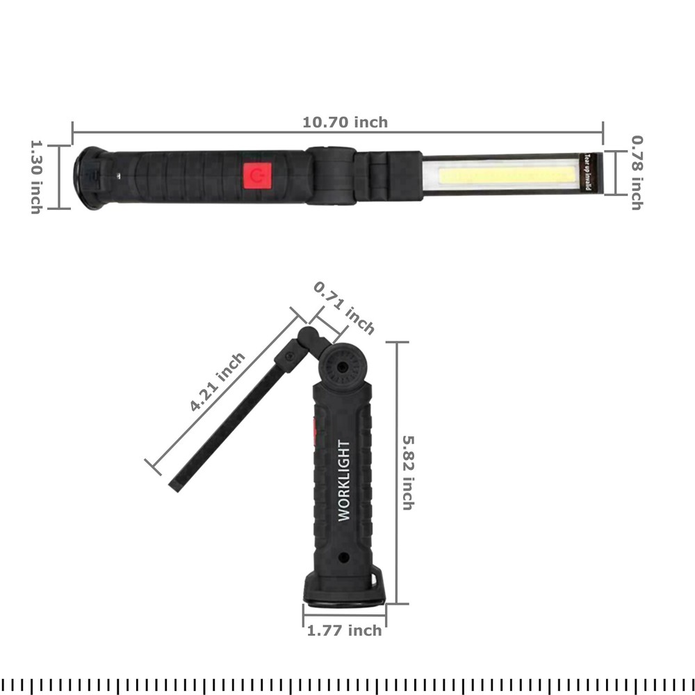 Magnetic Rechargeable COB LED RED Work Light Lamp Flashlight Folding Torch